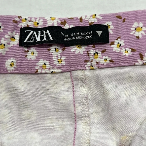 Zara Light Purple White Floral Print Flare Cropped Pants Womens Size Medium - Picture 7 of 12